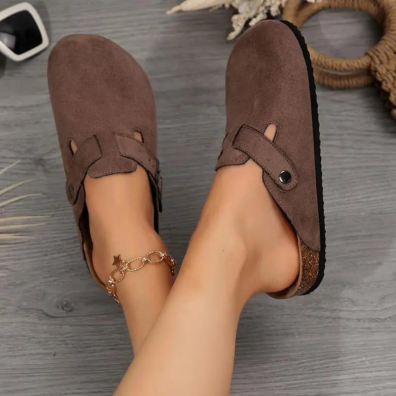 Women'S Comfortable Slippers Suede Leather Cork Footbed Potato Shoes with Cushioned Cork-Footbed