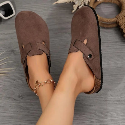 Women'S Comfortable Slippers Suede Leather Cork Footbed Potato Shoes with Cushioned Cork-Footbed