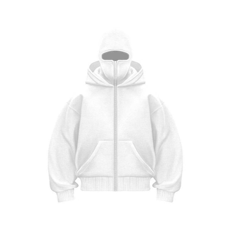 Balaclava Hoodie with Built-In Zip - Black Polyester Long Sleeve Men'S Athletic Sweatshirt for Autumn Winter Sports & Casual Wear