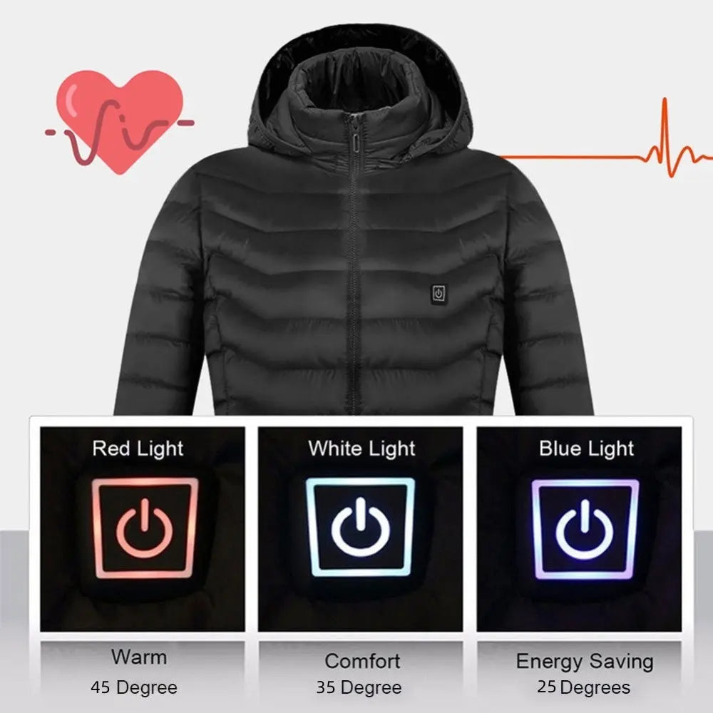 Winter Heated Jacket USB Electric Cotton Coat Zip-up Heater Thermal Clothing Heating Vest For Men Velarano