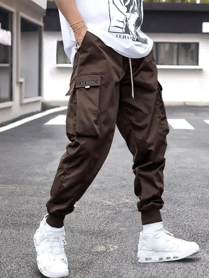 Men'S Flap Pocket Drawstring Cargo Pants, Loose Drawstring Waist Jogger Trousers, Summer, Men Clothes, Please Purchase a Size Up