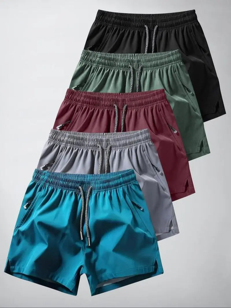 Men'S Solid Drawstring Waist Split Hem Shorts, Casual Breathable Zipper Pocket Shorts for Summer, Men'S Bottoms for Daily Wear