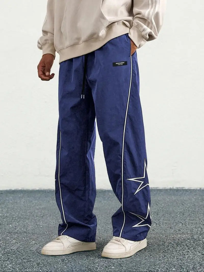 Men'S Loose Letter Patched Contrast Binding Pocket Detail Drawstring Cargo Pants, Mens Pants, Casual Trousers for Spring Fall Winter