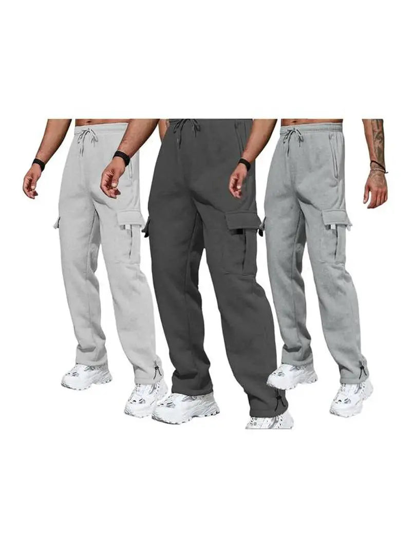 Men'S Plain Pockets Drawstring Waist Wide Leg Pants, Fashion Casual Loose Fit Straight Leg Trousers, Men'S Tracksuit for Fitness Travel, Machine Washable Pants, Work Trousers, Outdoor Activewear