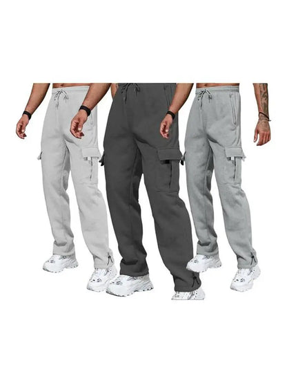 Men'S Plain Pockets Drawstring Waist Wide Leg Pants, Fashion Casual Loose Fit Straight Leg Trousers, Men'S Tracksuit for Fitness Travel, Machine Washable Pants, Work Trousers, Outdoor Activewear