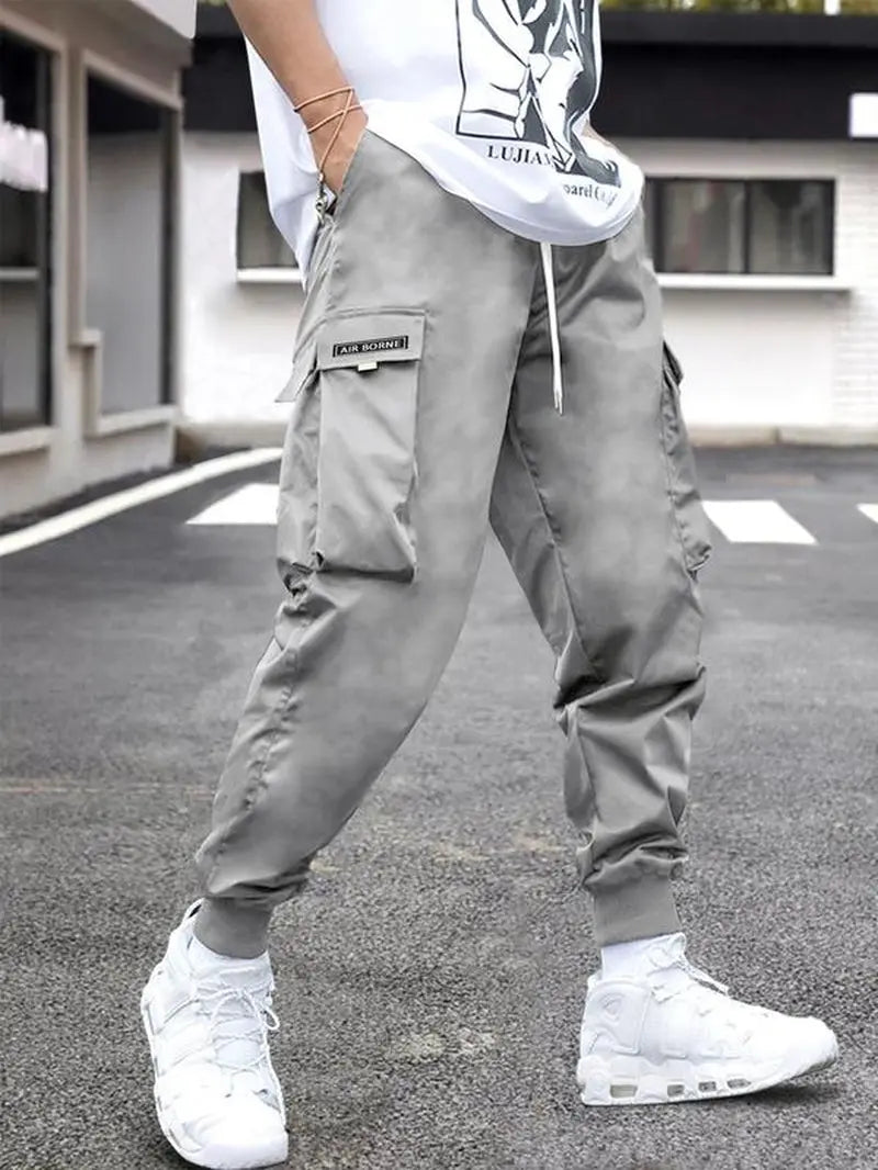 Men'S Flap Pocket Drawstring Cargo Pants, Loose Drawstring Waist Jogger Trousers, Summer, Men Clothes, Please Purchase a Size Up