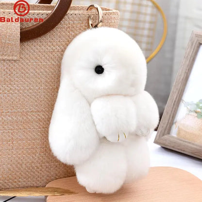 Three Model Size 100% Natural Rex Rabbit Fur Cute Fluffy Bunny Keychain Real Fur Key Chains Bag Toys Doll Lovely Keyring Pendant