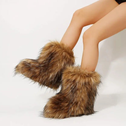 Trendy Winter Boots for Women: Cute Spicy Girl Furry Shoes, Warm Mid-Length Boots with Personalized Style. Perfect for Snow
