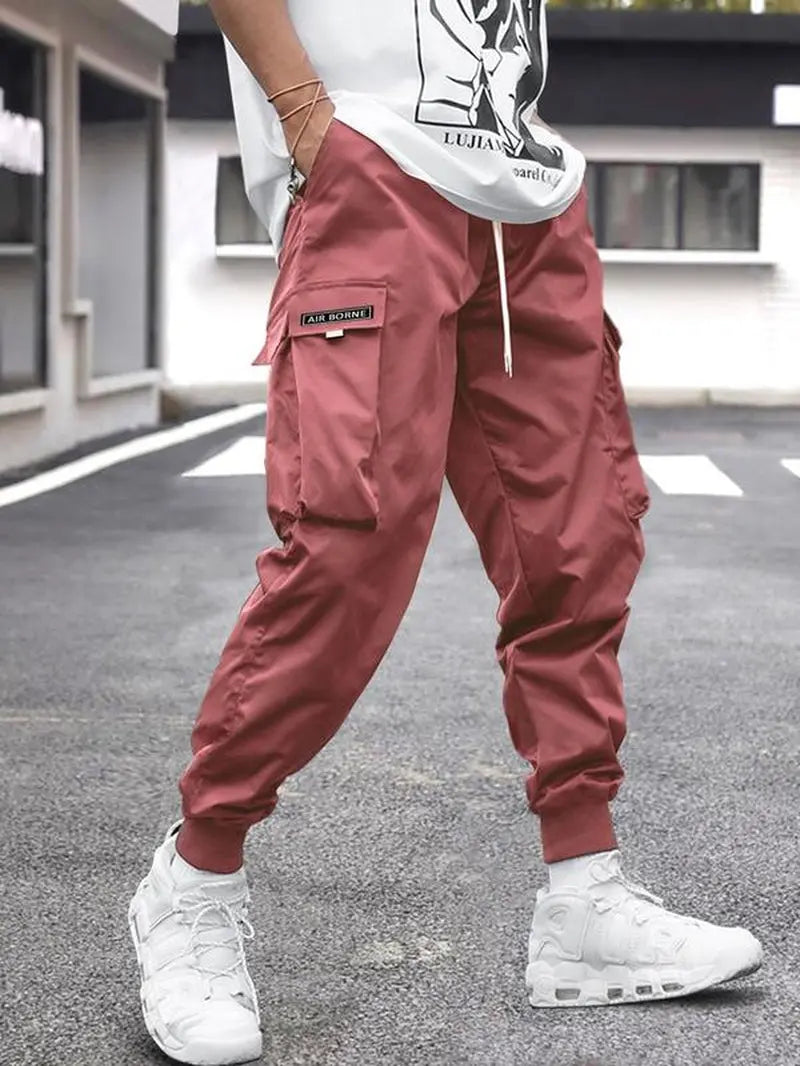 Men'S Flap Pocket Drawstring Cargo Pants, Loose Drawstring Waist Jogger Trousers, Summer, Men Clothes, Please Purchase a Size Up