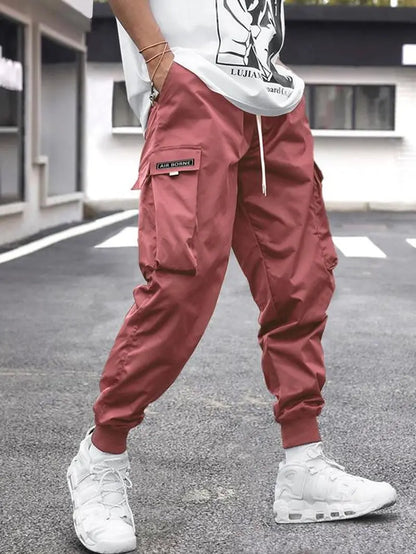 Men'S Flap Pocket Drawstring Cargo Pants, Loose Drawstring Waist Jogger Trousers, Summer, Men Clothes, Please Purchase a Size Up