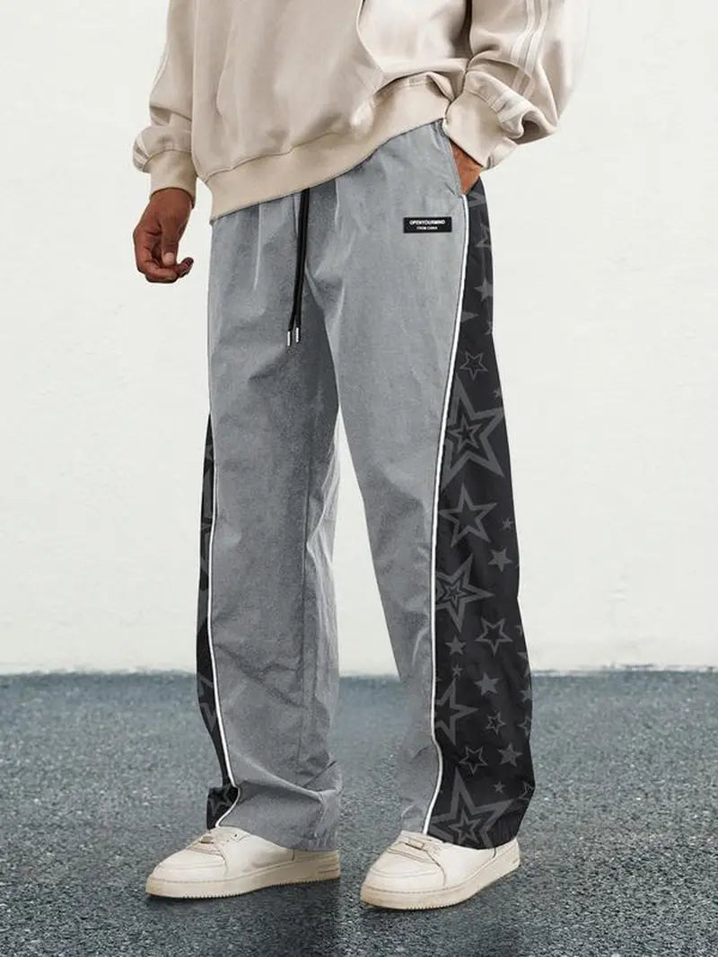 Men'S Loose Letter Patched Contrast Binding Pocket Detail Drawstring Cargo Pants, Mens Pants, Casual Trousers for Spring Fall Winter