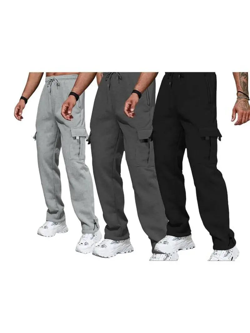 Men'S Plain Pockets Drawstring Waist Wide Leg Pants, Fashion Casual Loose Fit Straight Leg Trousers, Men'S Tracksuit for Fitness Travel, Machine Washable Pants, Work Trousers, Outdoor Activewear