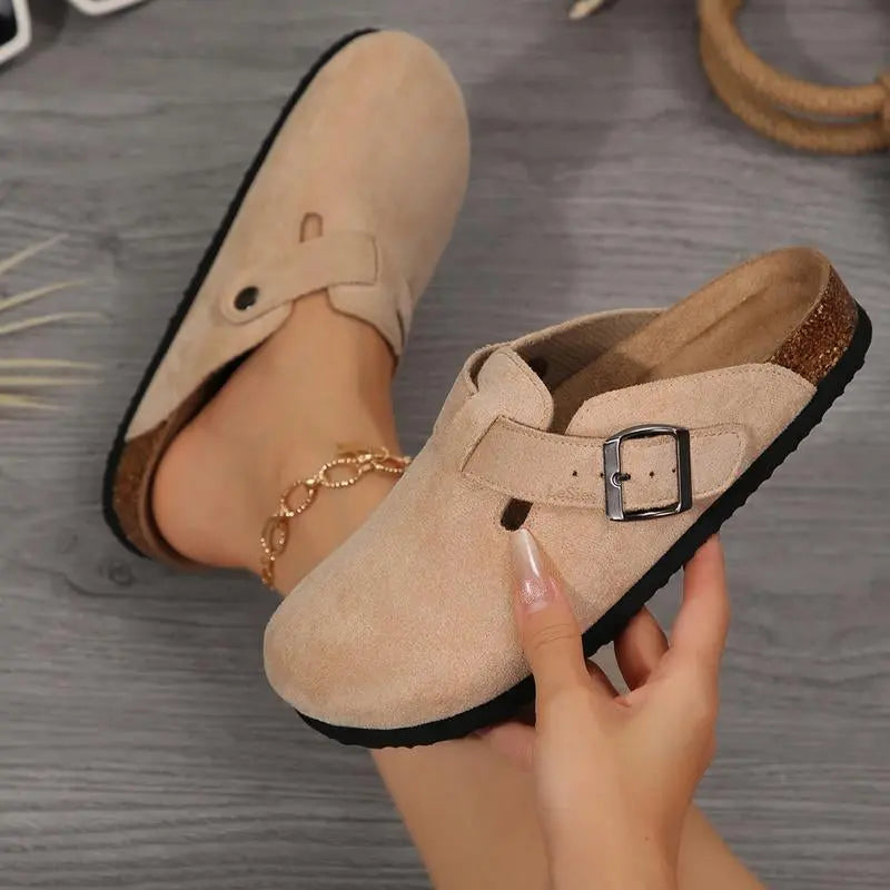 Women'S Comfortable Slippers Suede Leather Cork Footbed Potato Shoes with Cushioned Cork-Footbed