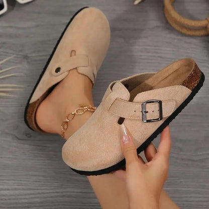 Women'S Comfortable Slippers Suede Leather Cork Footbed Potato Shoes with Cushioned Cork-Footbed