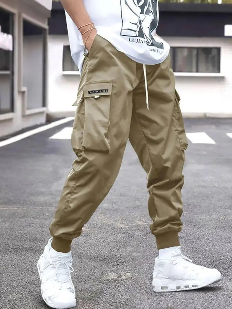 Men'S Flap Pocket Drawstring Cargo Pants, Loose Drawstring Waist Jogger Trousers, Summer, Men Clothes, Please Purchase a Size Up