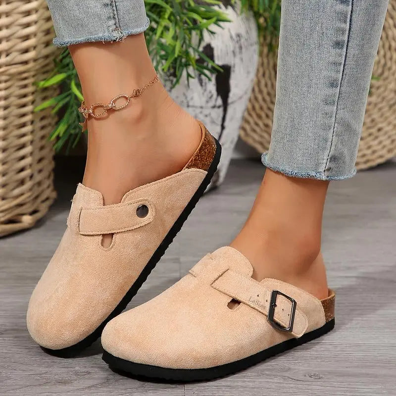 Women'S Comfortable Slippers Suede Leather Cork Footbed Potato Shoes with Cushioned Cork-Footbed