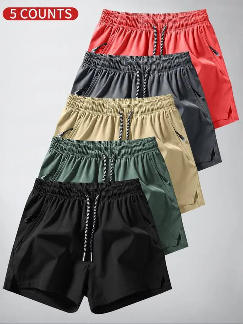 Men'S Solid Drawstring Waist Split Hem Shorts, Casual Breathable Zipper Pocket Shorts for Summer, Men'S Bottoms for Daily Wear