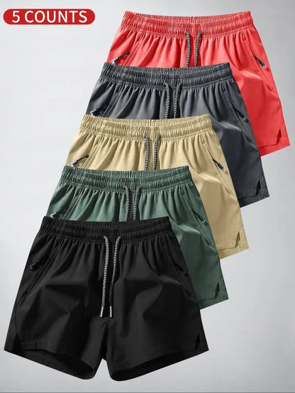 Men'S Solid Drawstring Waist Split Hem Shorts, Casual Breathable Zipper Pocket Shorts for Summer, Men'S Bottoms for Daily Wear