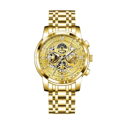 TINAIBIN New Multifunctional Luxury Men'S Watch, Equipped with Original Swiss Movement, Featuring Dual Calendar, Mechanical Style, Sapphire Crystal, Stainless Steel Strap, and Luminous Waterproof Design.