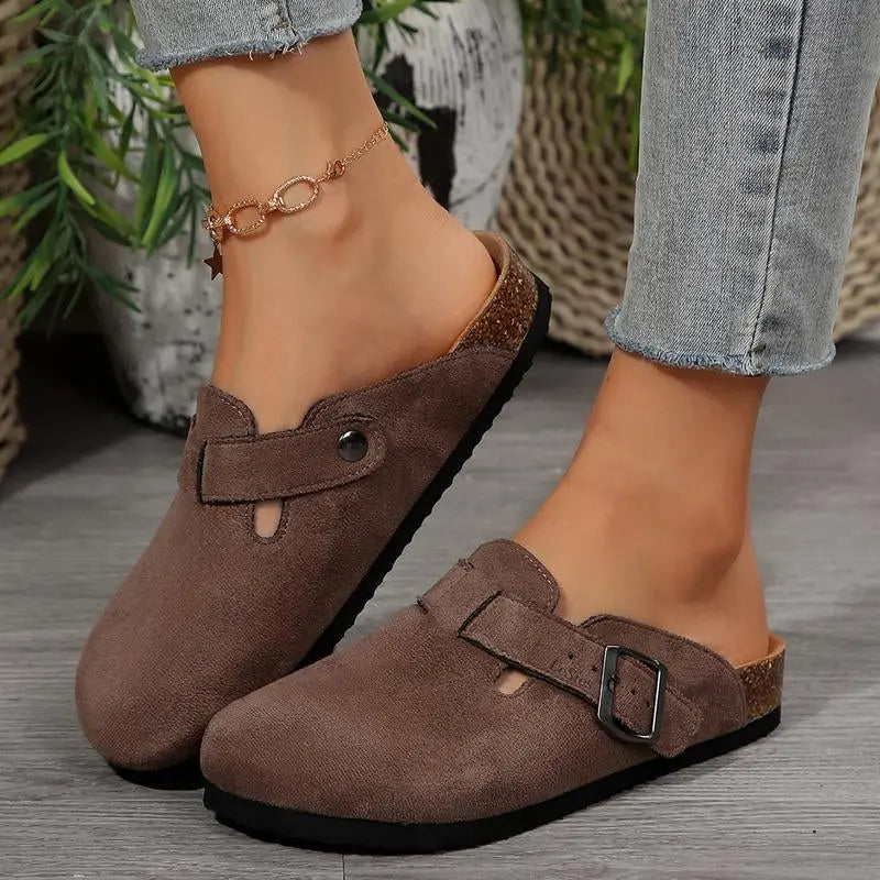 Women'S Comfortable Slippers Suede Leather Cork Footbed Potato Shoes with Cushioned Cork-Footbed