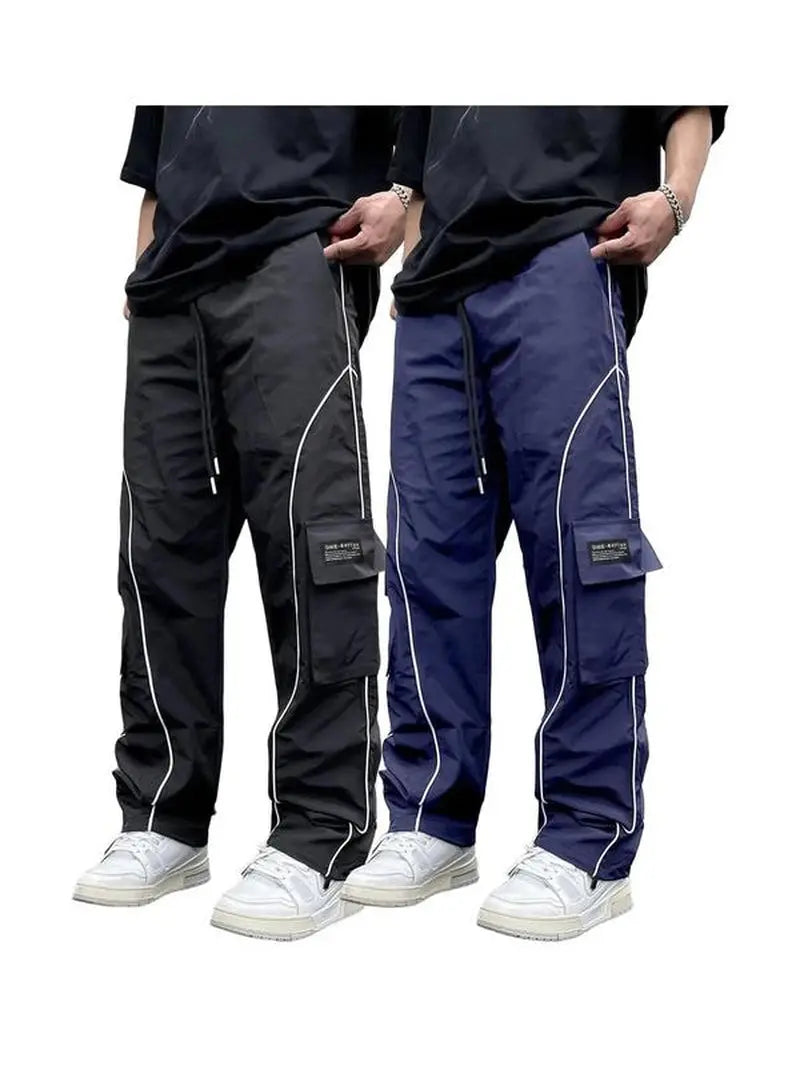 Men'S Loose Letter Patched Contrast Binding Pocket Detail Drawstring Cargo Pants, Mens Pants, Casual Trousers for Spring Fall Winter