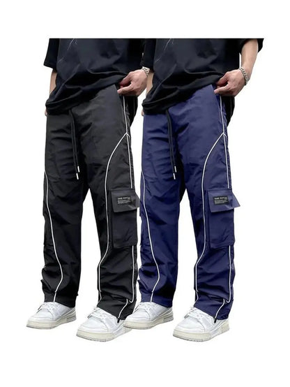 Men'S Loose Letter Patched Contrast Binding Pocket Detail Drawstring Cargo Pants, Mens Pants, Casual Trousers for Spring Fall Winter