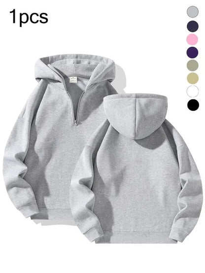 Men'S Plain Half Zip Drop Shoulder Essentials Hoodie, Regular Fit Casual Long Sleeve Hooded Sweatshirt for Fall & Winter, Men'S Clothes for Daily Wear