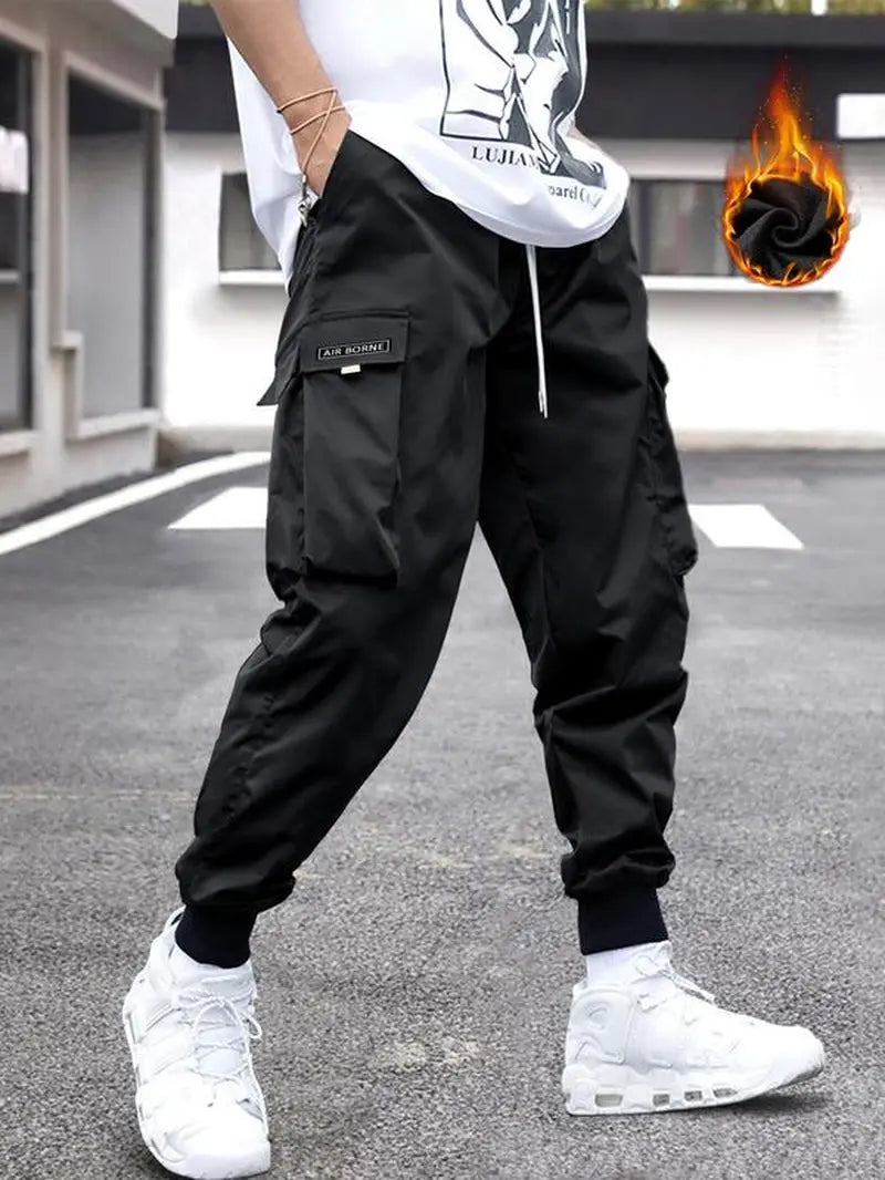 Men'S Flap Pocket Drawstring Cargo Pants, Loose Drawstring Waist Jogger Trousers, Summer, Men Clothes, Please Purchase a Size Up