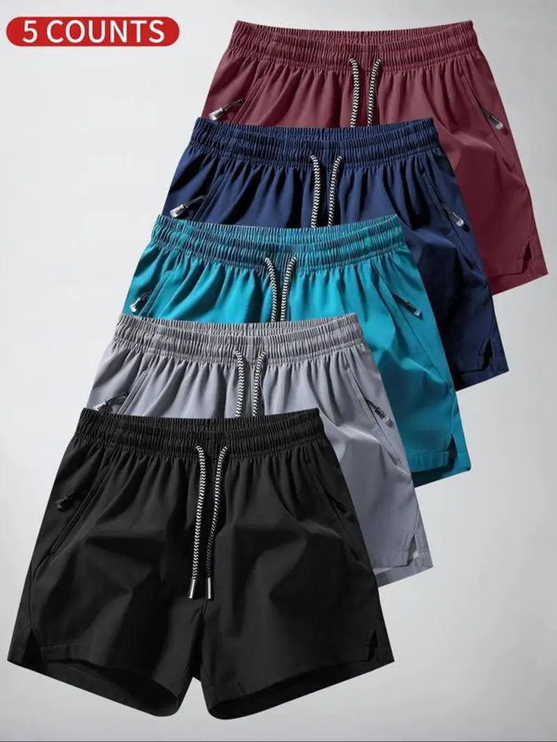 Men'S Solid Drawstring Waist Split Hem Shorts, Casual Breathable Zipper Pocket Shorts for Summer, Men'S Bottoms for Daily Wear