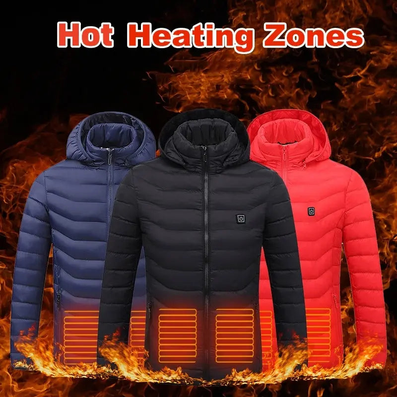 Winter Heated Jacket USB Electric Cotton Coat Zip-up Heater Thermal Clothing Heating Vest For Men Velarano