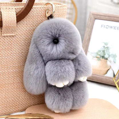 Three Model Size 100% Natural Rex Rabbit Fur Cute Fluffy Bunny Keychain Real Fur Key Chains Bag Toys Doll Lovely Keyring Pendant