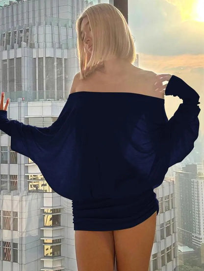 Women'S Solid off the Shoulder Sheer Ruched Dress, Fashion Casual Long Sleeve Mini Dress for Party Club Holiday, Women Dress for Spring & Fall