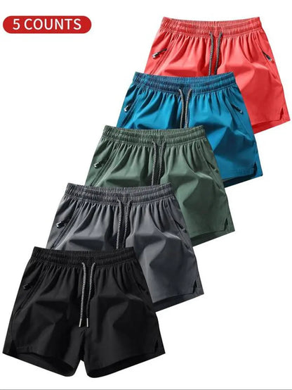 Men'S Solid Drawstring Waist Split Hem Shorts, Casual Breathable Zipper Pocket Shorts for Summer, Men'S Bottoms for Daily Wear