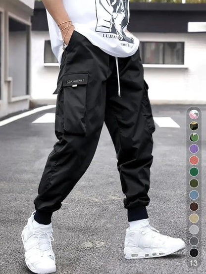Men'S Flap Pocket Drawstring Cargo Pants, Loose Drawstring Waist Jogger Trousers, Summer, Men Clothes, Please Purchase a Size Up