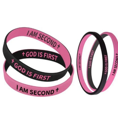 4 Pack GOD IS FIRST IM SECOND Faith Bracelets - Devotion Reminder with Interchangeable Black & White Christian Silicone Bands, Mix & Match Scripture Wristbands, and Uplifting Christian Gift Set for Men Women Teens