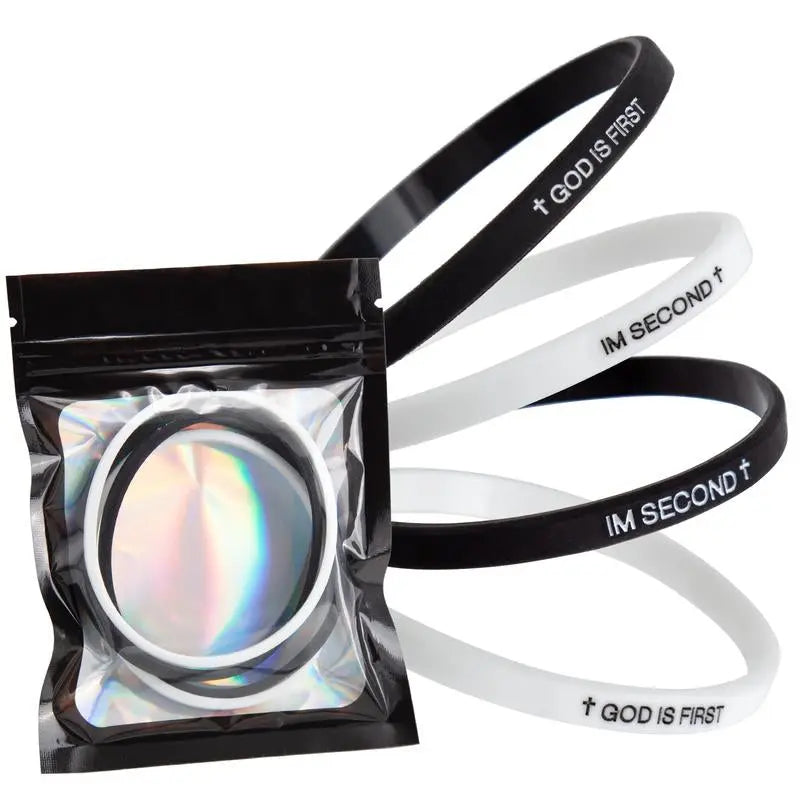 4 Pack GOD IS FIRST IM SECOND Faith Bracelets - Devotion Reminder with Interchangeable Black & White Christian Silicone Bands, Mix & Match Scripture Wristbands, and Uplifting Christian Gift Set for Men Women Teens