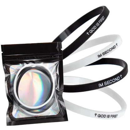 4 Pack GOD IS FIRST IM SECOND Faith Bracelets - Devotion Reminder with Interchangeable Black & White Christian Silicone Bands, Mix & Match Scripture Wristbands, and Uplifting Christian Gift Set for Men Women Teens