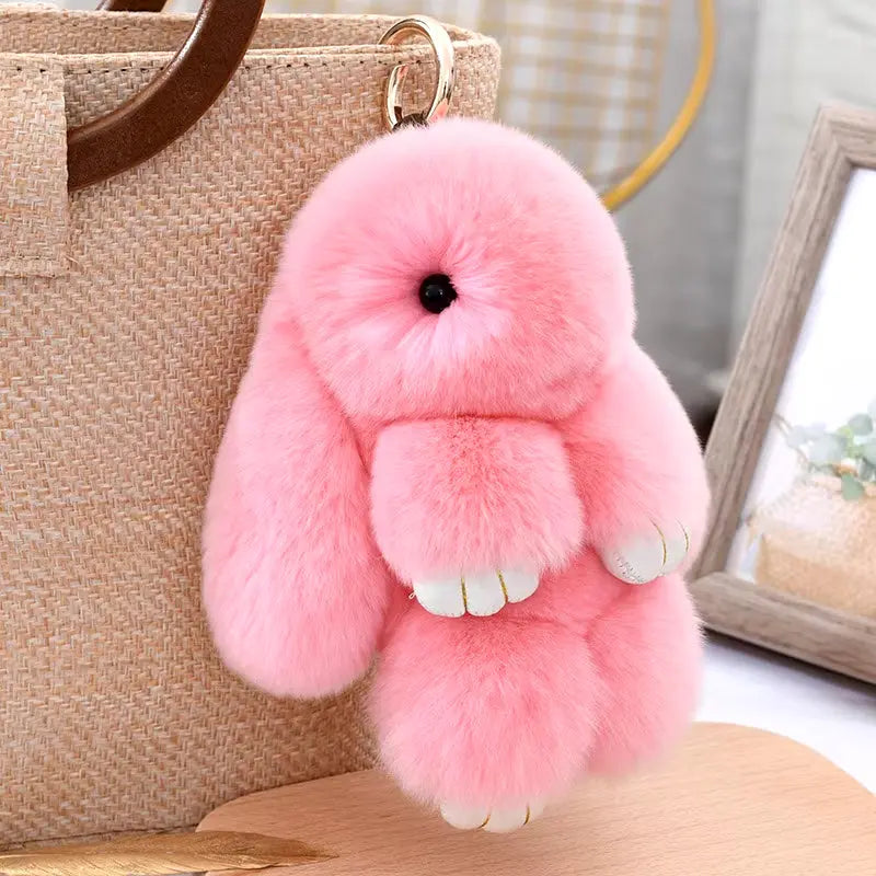 Three Model Size 100% Natural Rex Rabbit Fur Cute Fluffy Bunny Keychain Real Fur Key Chains Bag Toys Doll Lovely Keyring Pendant