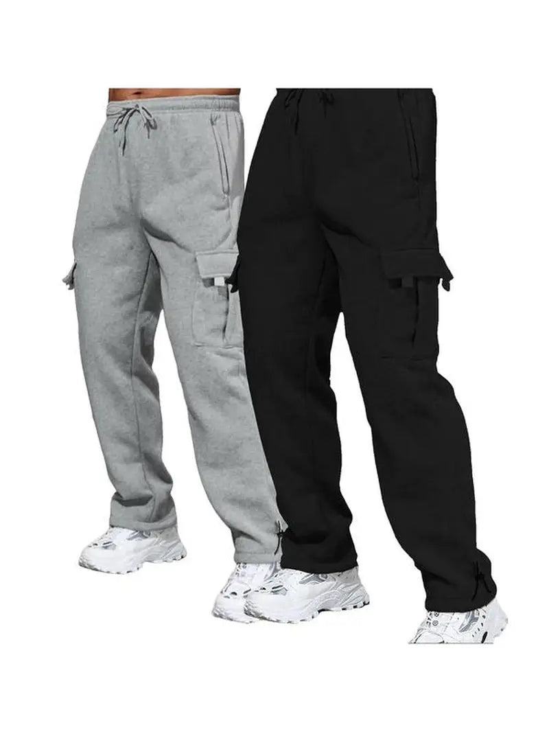 Men'S Plain Pockets Drawstring Waist Wide Leg Pants, Fashion Casual Loose Fit Straight Leg Trousers, Men'S Tracksuit for Fitness Travel, Machine Washable Pants, Work Trousers, Outdoor Activewear