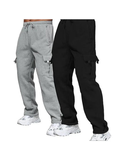 Men'S Plain Pockets Drawstring Waist Wide Leg Pants, Fashion Casual Loose Fit Straight Leg Trousers, Men'S Tracksuit for Fitness Travel, Machine Washable Pants, Work Trousers, Outdoor Activewear