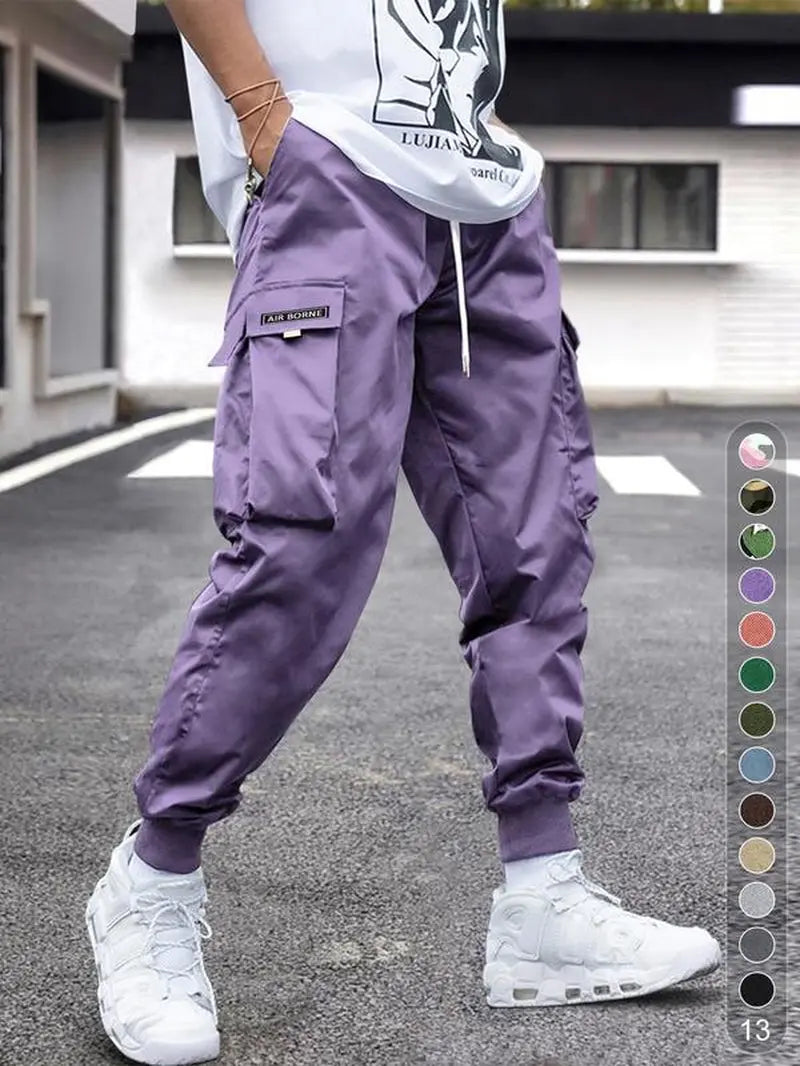 Men'S Flap Pocket Drawstring Cargo Pants, Loose Drawstring Waist Jogger Trousers, Summer, Men Clothes, Please Purchase a Size Up