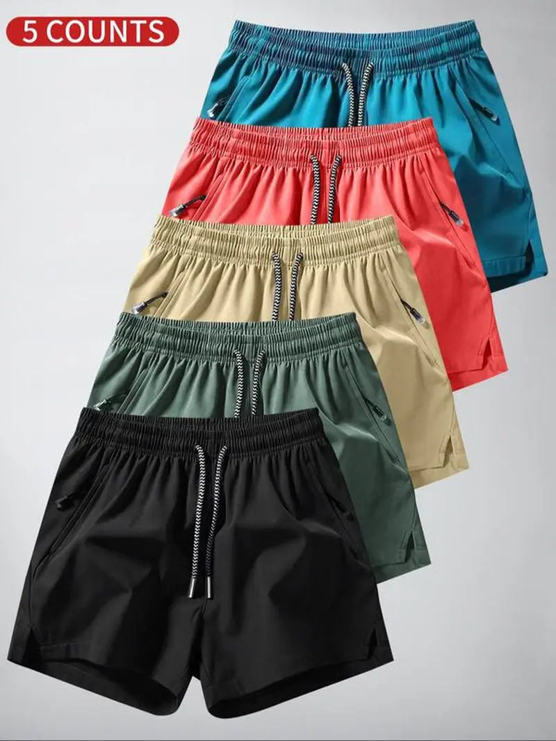 Men'S Solid Drawstring Waist Split Hem Shorts, Casual Breathable Zipper Pocket Shorts for Summer, Men'S Bottoms for Daily Wear