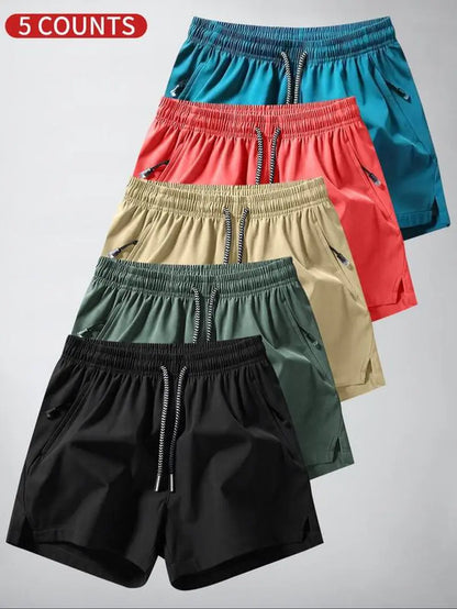 Men'S Solid Drawstring Waist Split Hem Shorts, Casual Breathable Zipper Pocket Shorts for Summer, Men'S Bottoms for Daily Wear