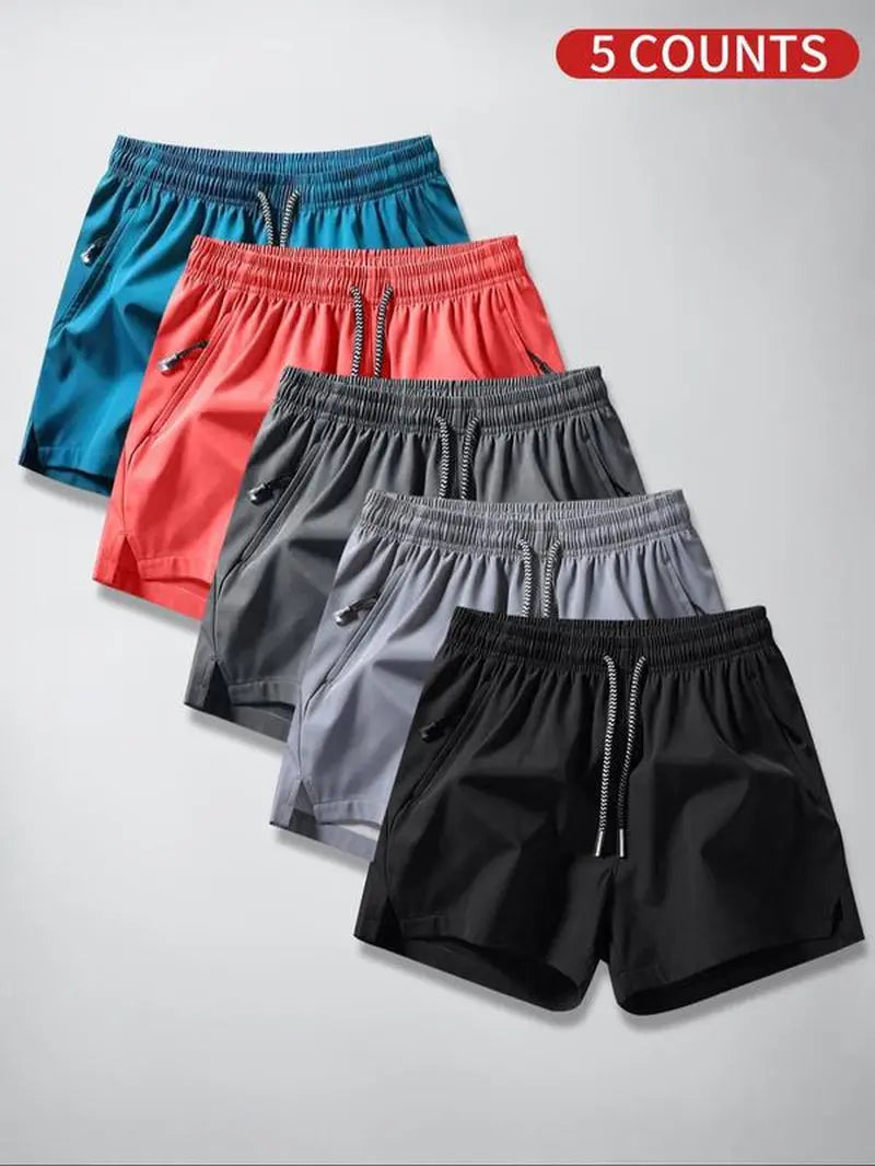 Men'S Solid Drawstring Waist Split Hem Shorts, Casual Breathable Zipper Pocket Shorts for Summer, Men'S Bottoms for Daily Wear