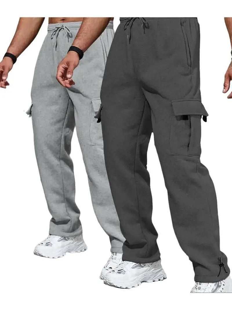 Men'S Plain Pockets Drawstring Waist Wide Leg Pants, Fashion Casual Loose Fit Straight Leg Trousers, Men'S Tracksuit for Fitness Travel, Machine Washable Pants, Work Trousers, Outdoor Activewear