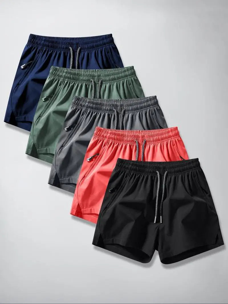 Men'S Solid Drawstring Waist Split Hem Shorts, Casual Breathable Zipper Pocket Shorts for Summer, Men'S Bottoms for Daily Wear