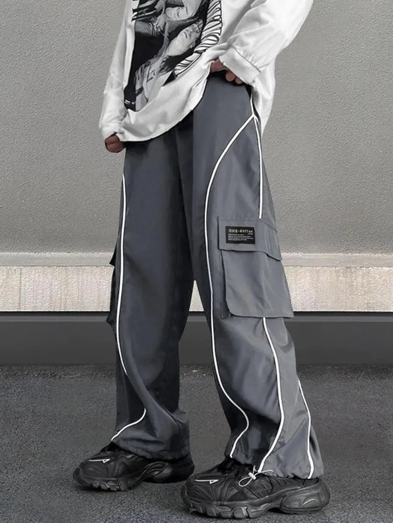 Men'S Loose Letter Patched Contrast Binding Pocket Detail Drawstring Cargo Pants, Mens Pants, Casual Trousers for Spring Fall Winter