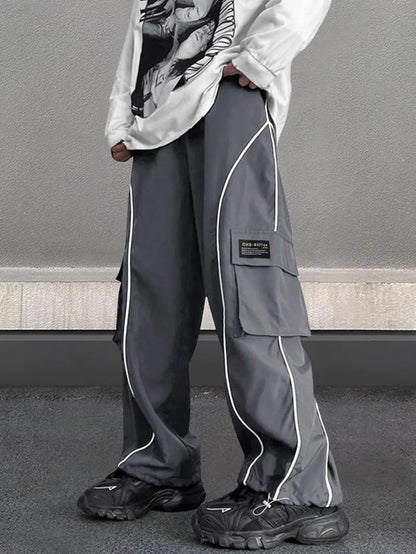Men'S Loose Letter Patched Contrast Binding Pocket Detail Drawstring Cargo Pants, Mens Pants, Casual Trousers for Spring Fall Winter