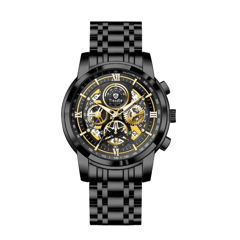 TINAIBIN New Multifunctional Luxury Men'S Watch, Equipped with Original Swiss Movement, Featuring Dual Calendar, Mechanical Style, Sapphire Crystal, Stainless Steel Strap, and Luminous Waterproof Design.