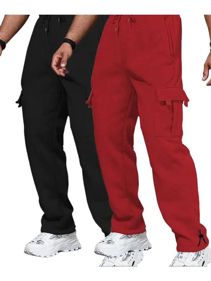 Men'S Plain Pockets Drawstring Waist Wide Leg Pants, Fashion Casual Loose Fit Straight Leg Trousers, Men'S Tracksuit for Fitness Travel, Machine Washable Pants, Work Trousers, Outdoor Activewear